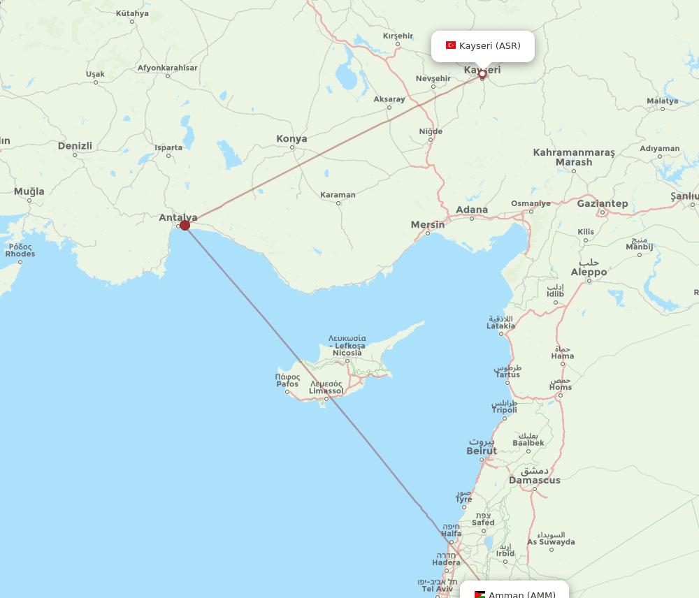 All Flight Routes From Amman To Kayseri Amm To Asr Flight Routes