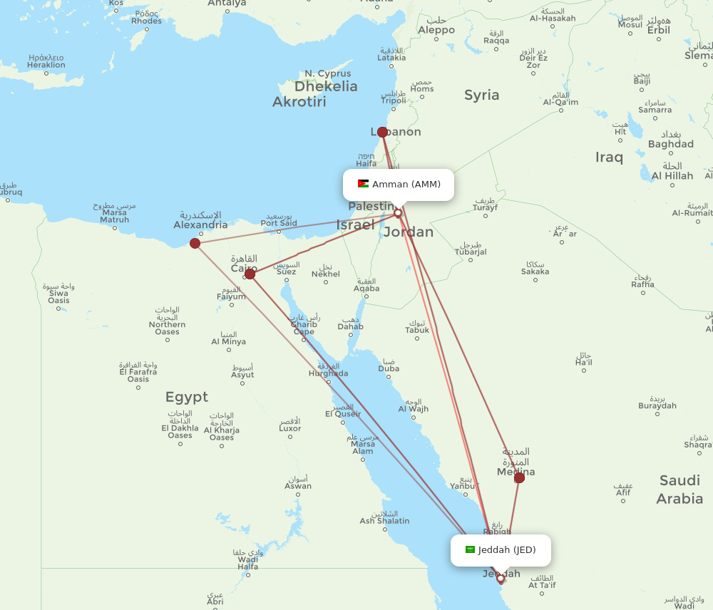 All Flight Routes From Amman To Jeddah Amm To Jed Flight Routes