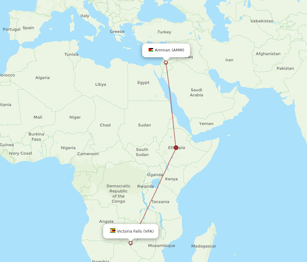 All Flight Routes From Victoria Falls To Amman Vfa To Amm Flight Routes