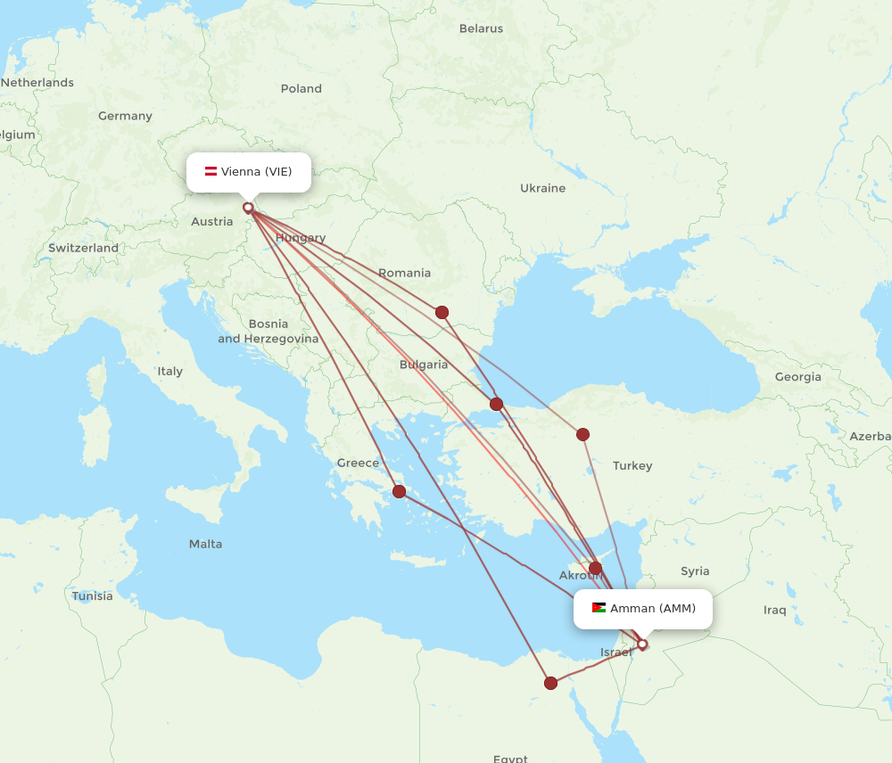 All Flight Routes From Amman To Vienna Amm To Vie Flight Routes