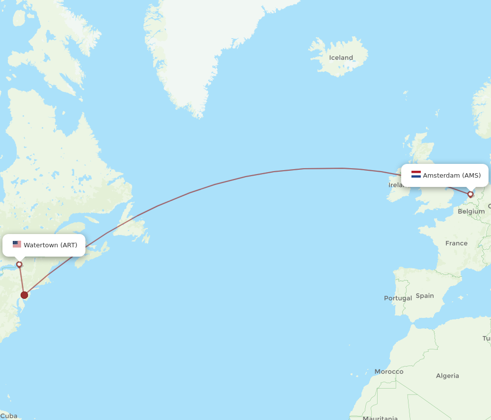 All Flight Routes From Amsterdam To Watertown AMS To ART Flight Routes