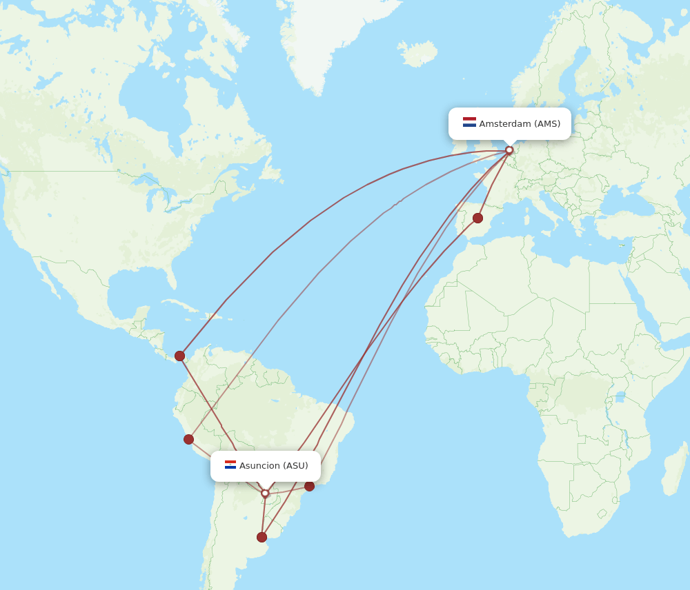 All Flight Routes From Amsterdam To Asuncion AMS To ASU Flight Routes