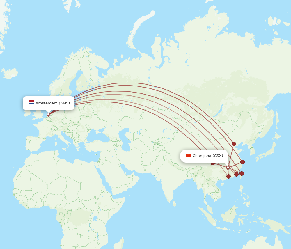 All Flight Routes From Amsterdam To Changsha AMS To CSX Flight Routes