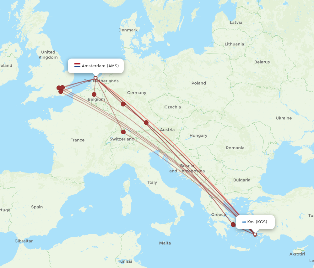 All Flight Routes From Amsterdam To Kos Ams To Kgs Flight Routes