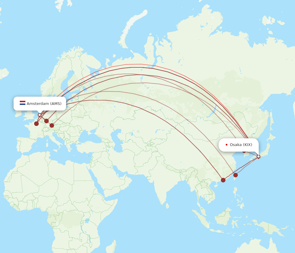 All Flight Routes From Amsterdam To Osaka AMS To KIX Flight Routes