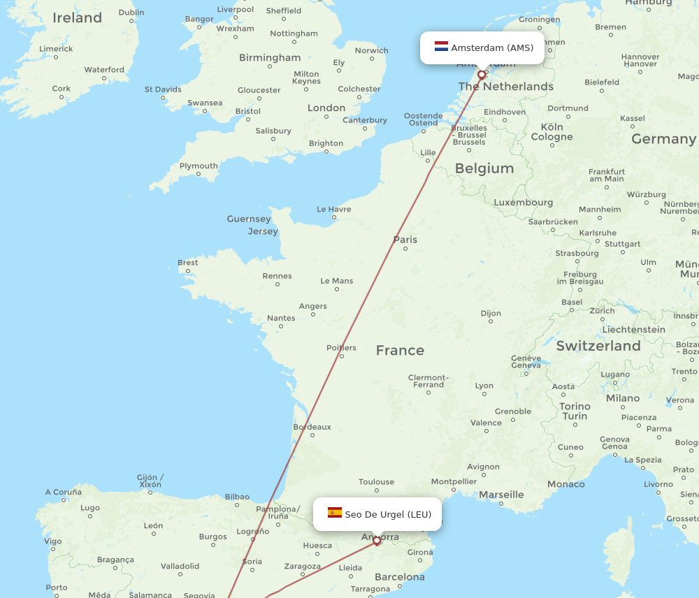 All Flight Routes From Amsterdam To Seo De Urgel Ams To Leu Flight