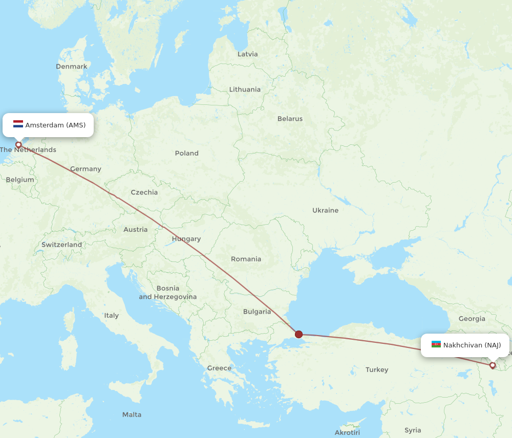 All Flight Routes From Amsterdam To Nakhichevan AMS To NAJ Flight Routes