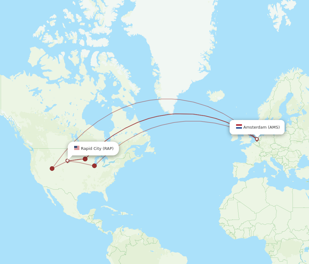 All Flight Routes From Amsterdam To Rapid City Ams To Rap Flight Routes