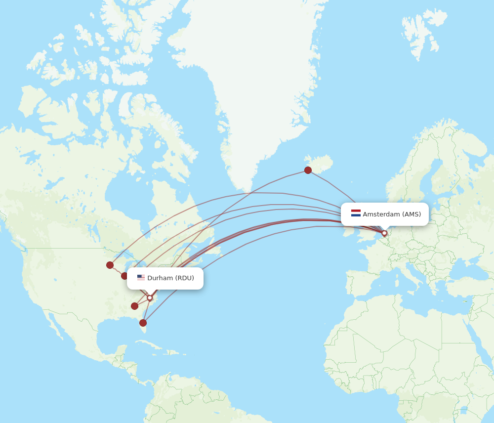 All Flight Routes From Amsterdam To Raleigh Durham Ams To Rdu Flight