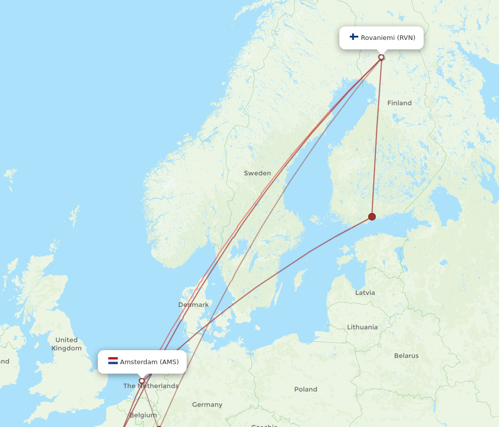 All Flight Routes From Amsterdam To Rovaniemi Ams To Rvn Flight Routes