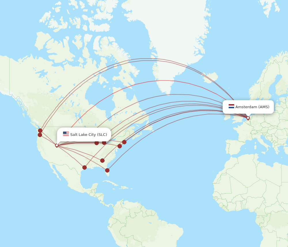 All Flight Routes From Amsterdam To Salt Lake City AMS To SLC Flight