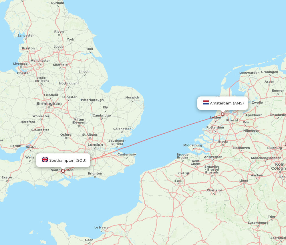 All Flight Routes From Amsterdam To Southampton AMS To SOU Flight Routes