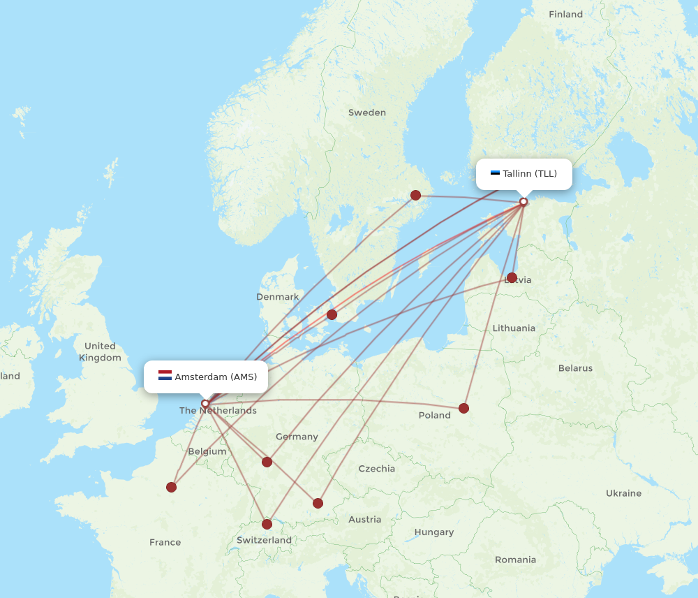 All Flight Routes From Amsterdam To Tallinn Ams To Tll Flight Routes