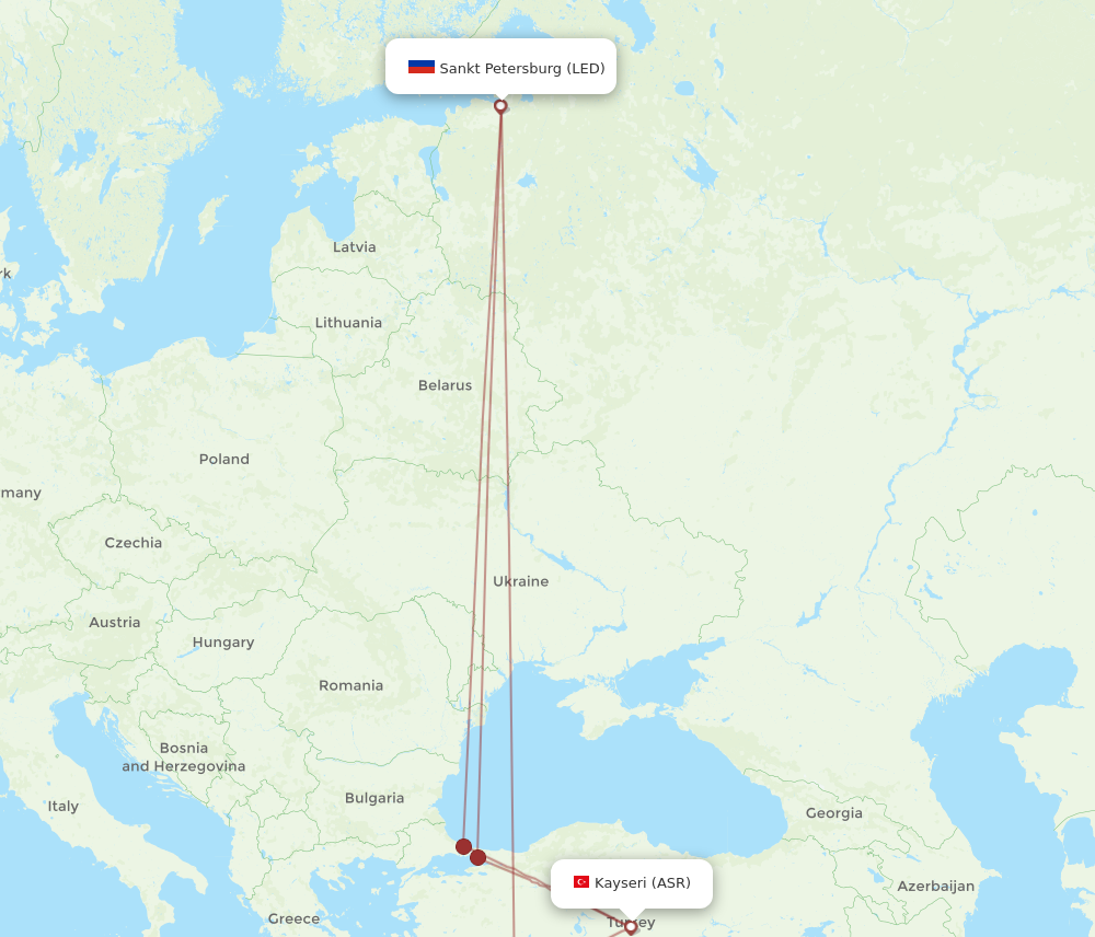 All Flight Routes From Kayseri To Saint Petersburg ASR To LED Flight