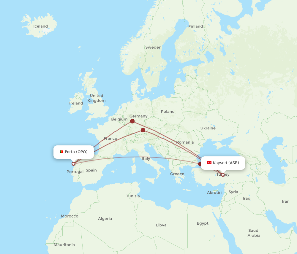 Flights From Kayseri To Porto Asr To Opo Flight Routes