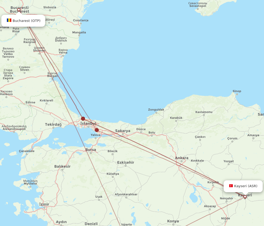 All Flight Routes From Kayseri To Bucharest ASR To OTP Flight Routes