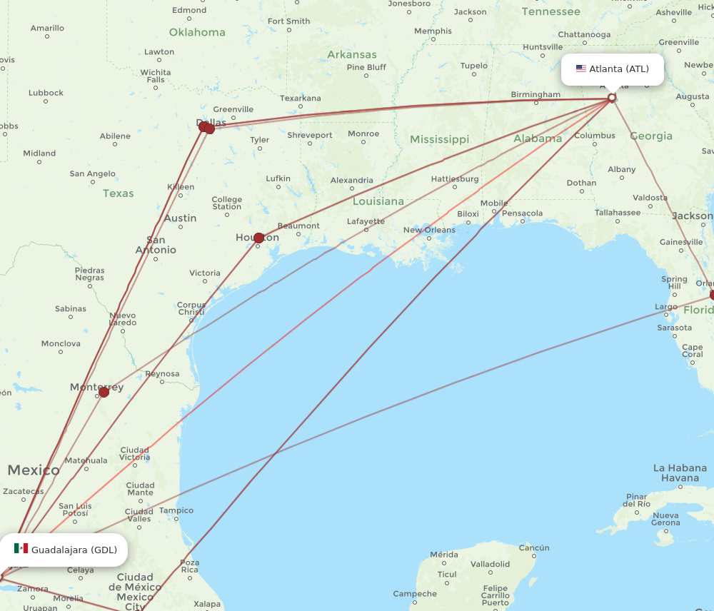 All Flight Routes From Atlanta To Guadalajara ATL To GDL Flight Routes