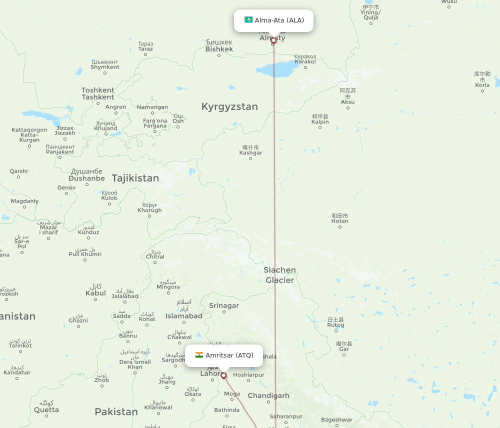 All Flight Routes From Amritsar To Almaty ATQ To ALA Flight Routes