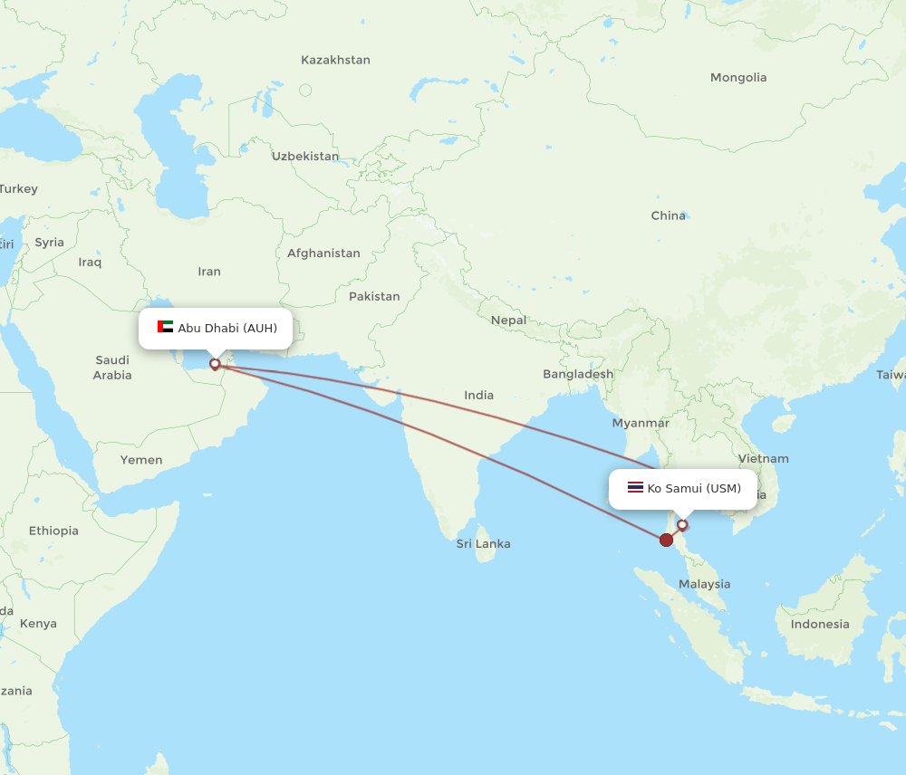 All Flight Routes From Abu Dhabi To Koh Samui AUH To USM Flight Routes