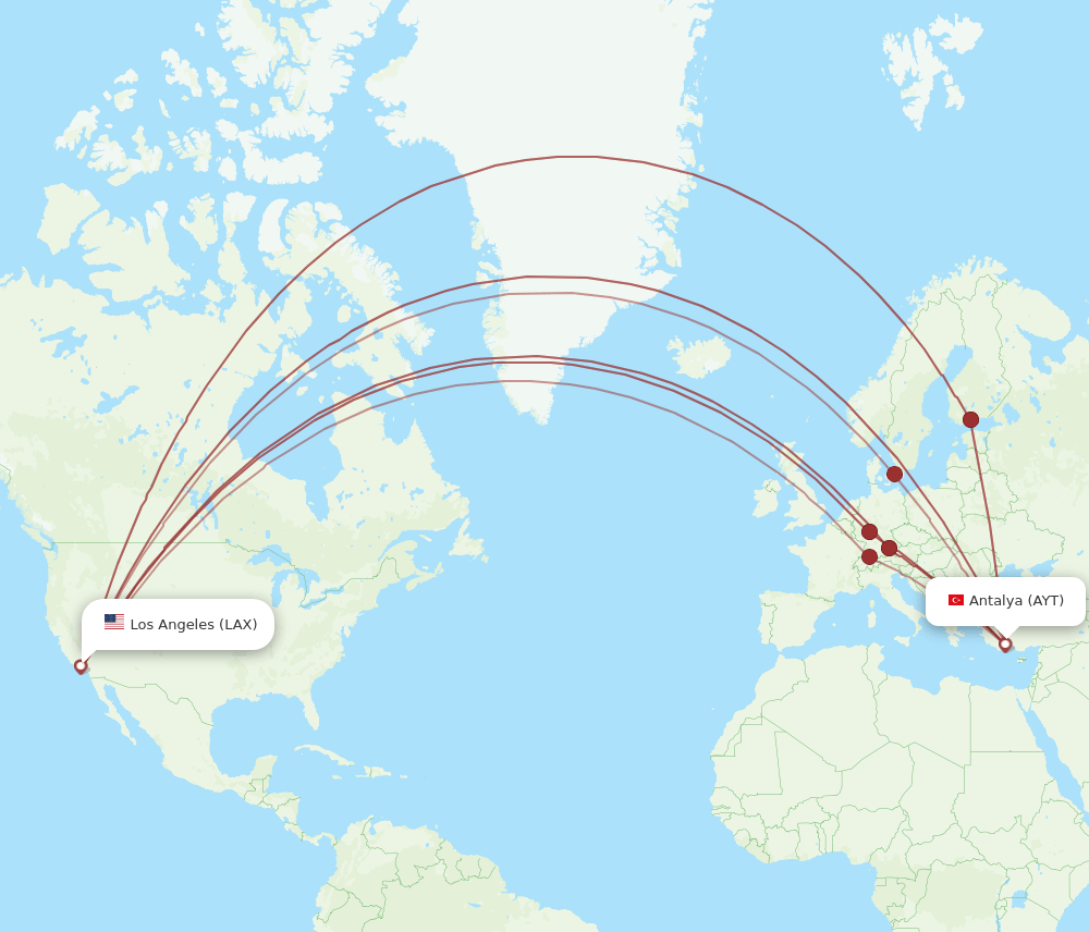 All Flight Routes From Antalya To Los Angeles Ayt To Lax Flight Routes