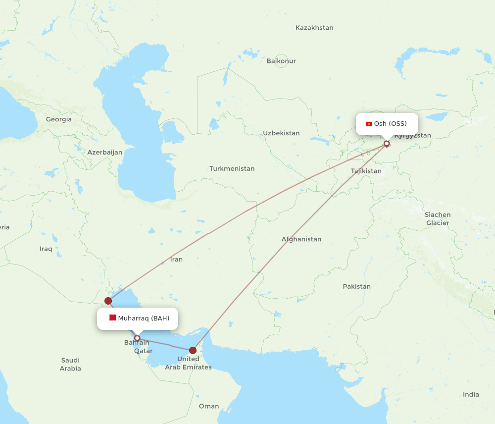 All Flight Routes From Bahrain To Osh Bah To Oss Flight Routes