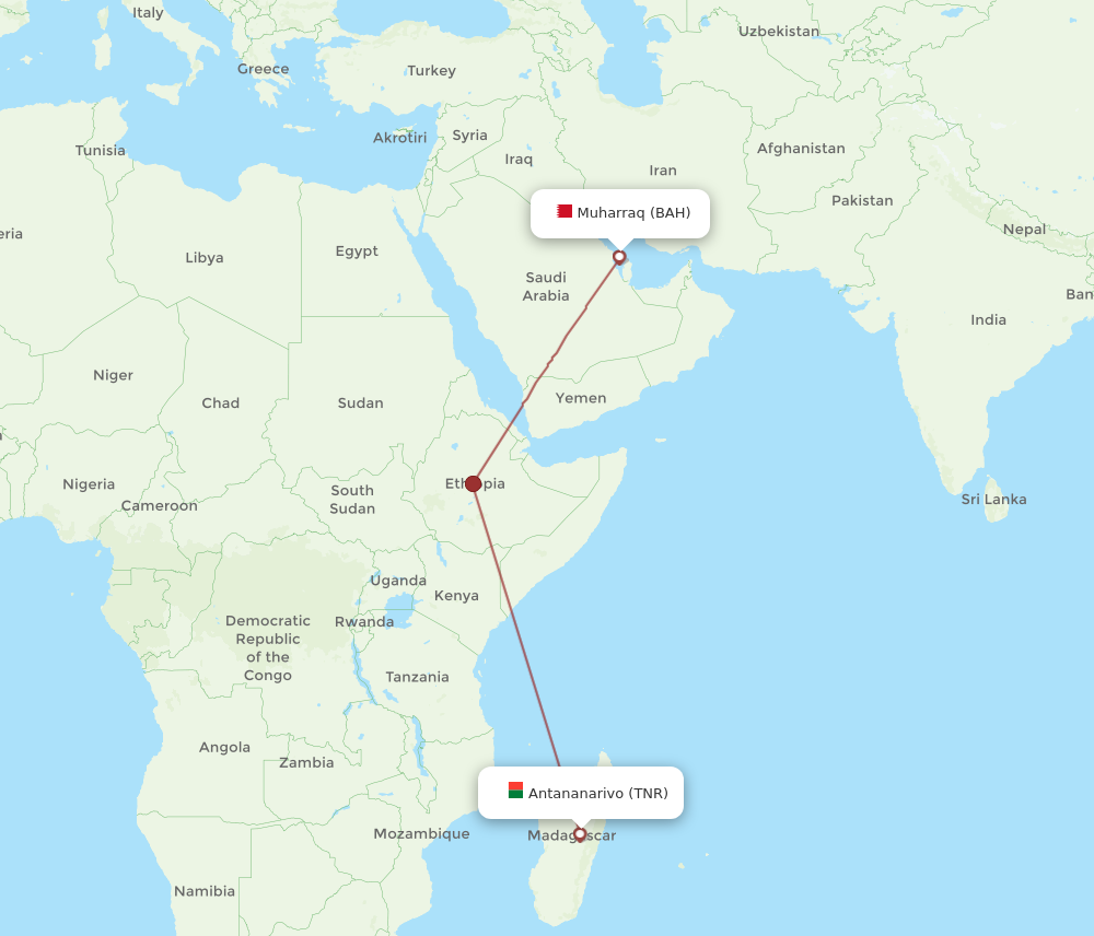 All Flight Routes From Bahrain To Antananarivo BAH To TNR Flight Routes