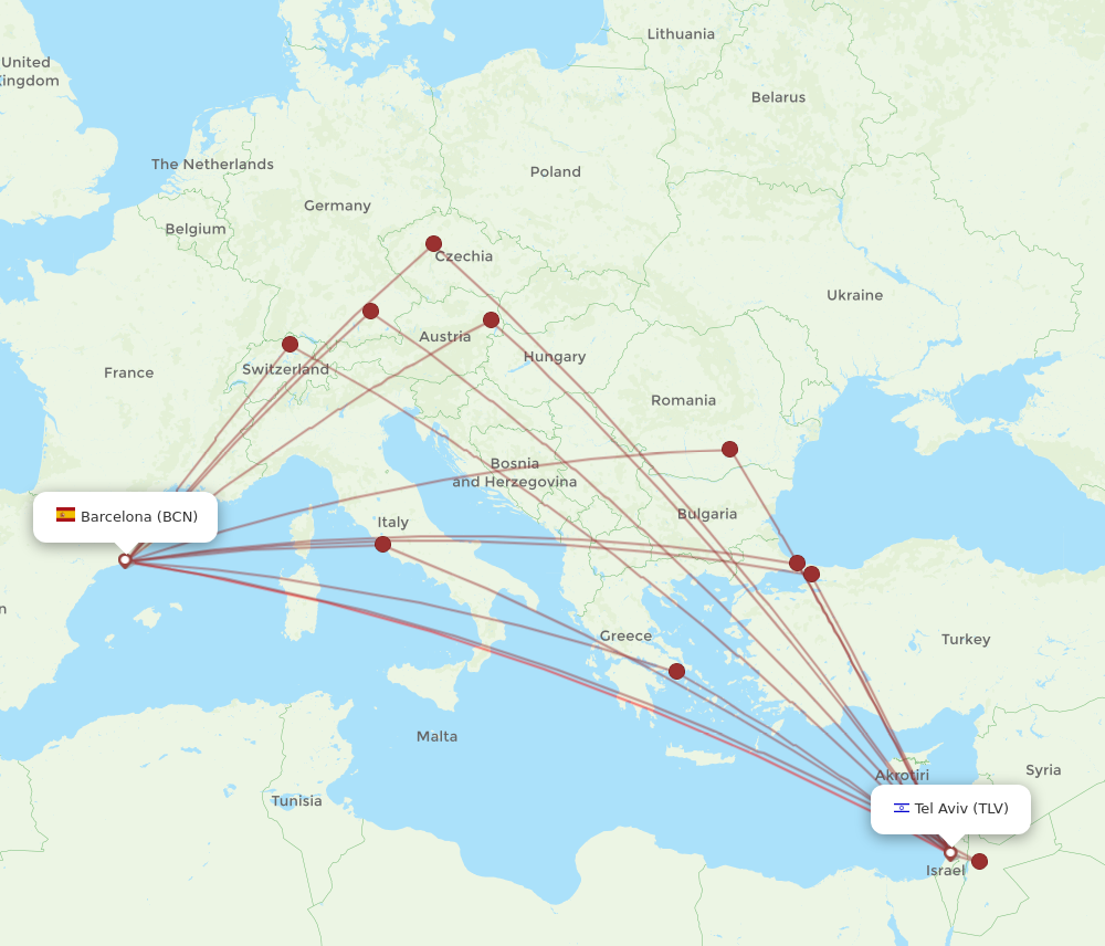 All Flight Routes From Barcelona To Tel Aviv Yafo Bcn To Tlv Flight