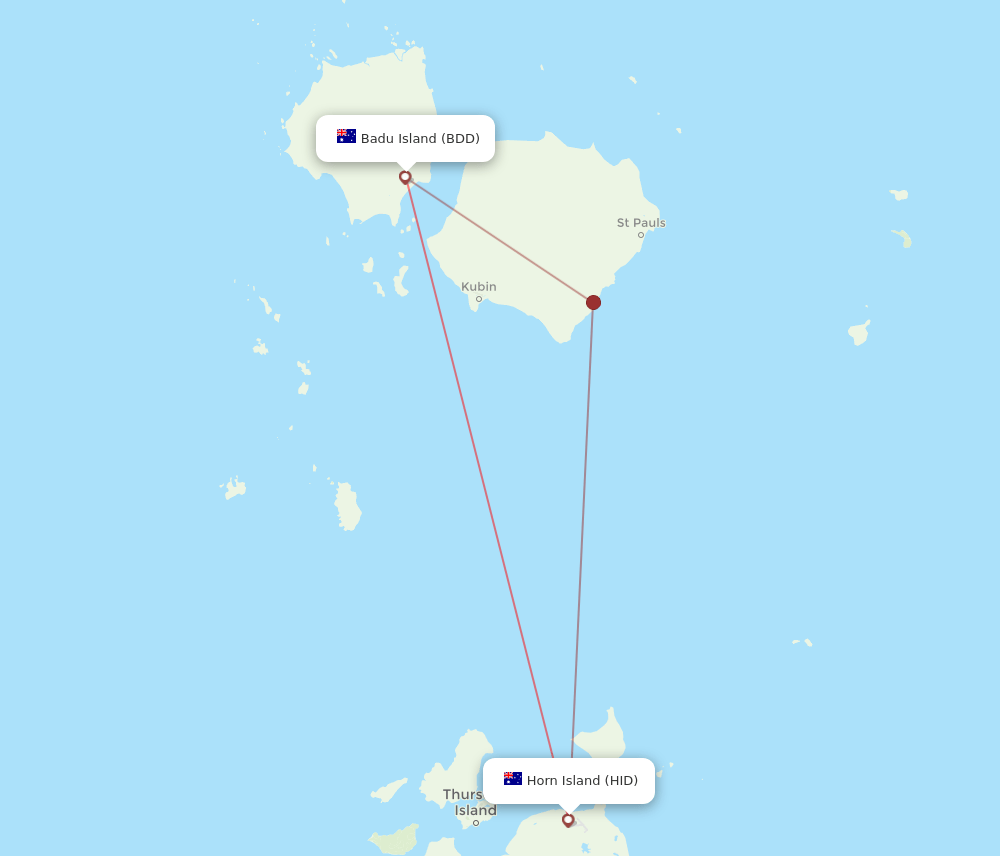 Flights From Badu Island To Horn Island Bdd To Hid Flight Routes