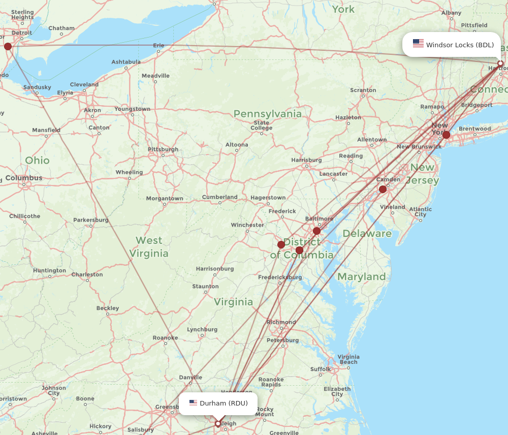 All Flight Routes From Hartford To Raleigh Durham Bdl To Rdu Flight