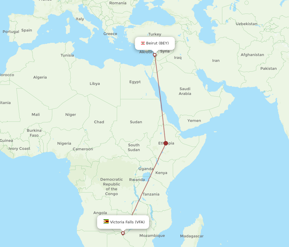 All Flight Routes From Victoria Falls To Beirut Vfa To Bey Flight Routes