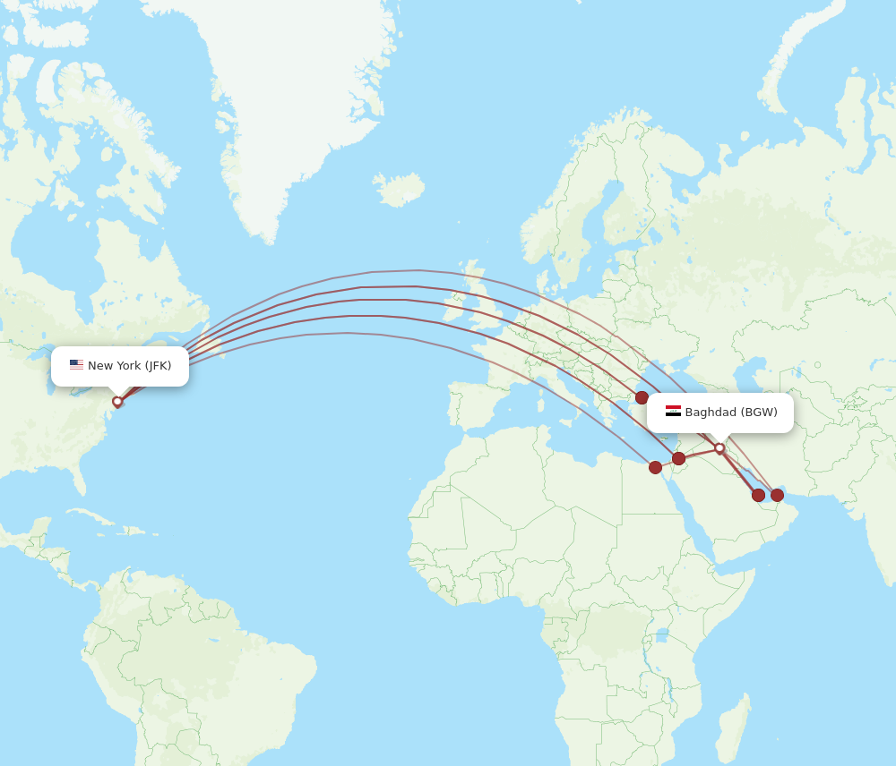 Flights From Baghdad To New York Bgw To Jfk Flight Routes