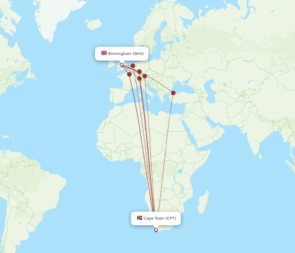 All Flight Routes From Birmingham To Cape Town Bhx To Cpt Flight Routes