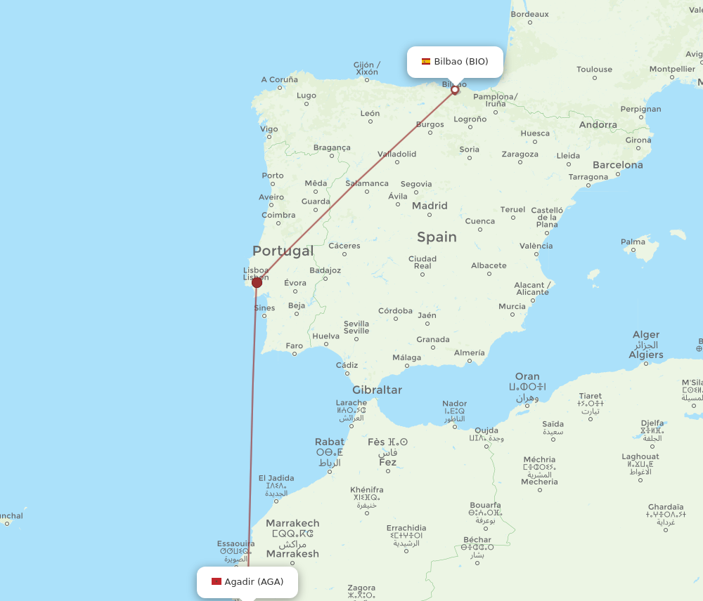 All Flight Routes From Bilbao To Agadir Bio To Aga Flight Routes