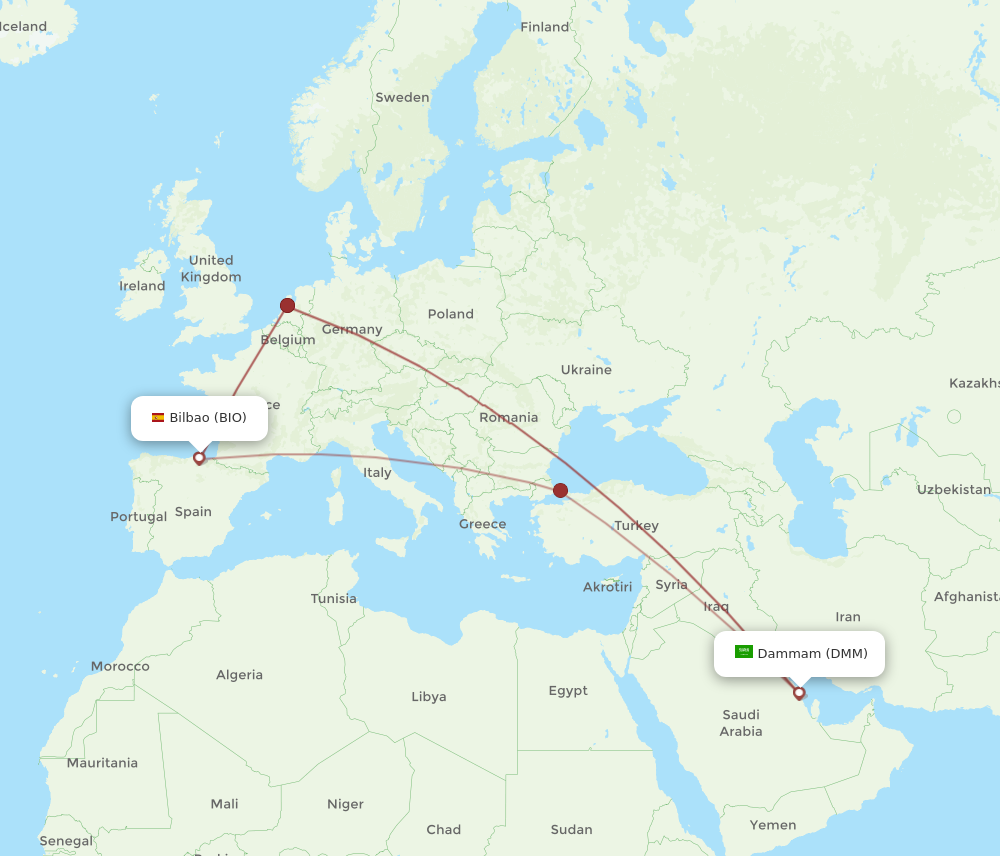 All Flight Routes From Bilbao To Dammam Bio To Dmm Flight Routes