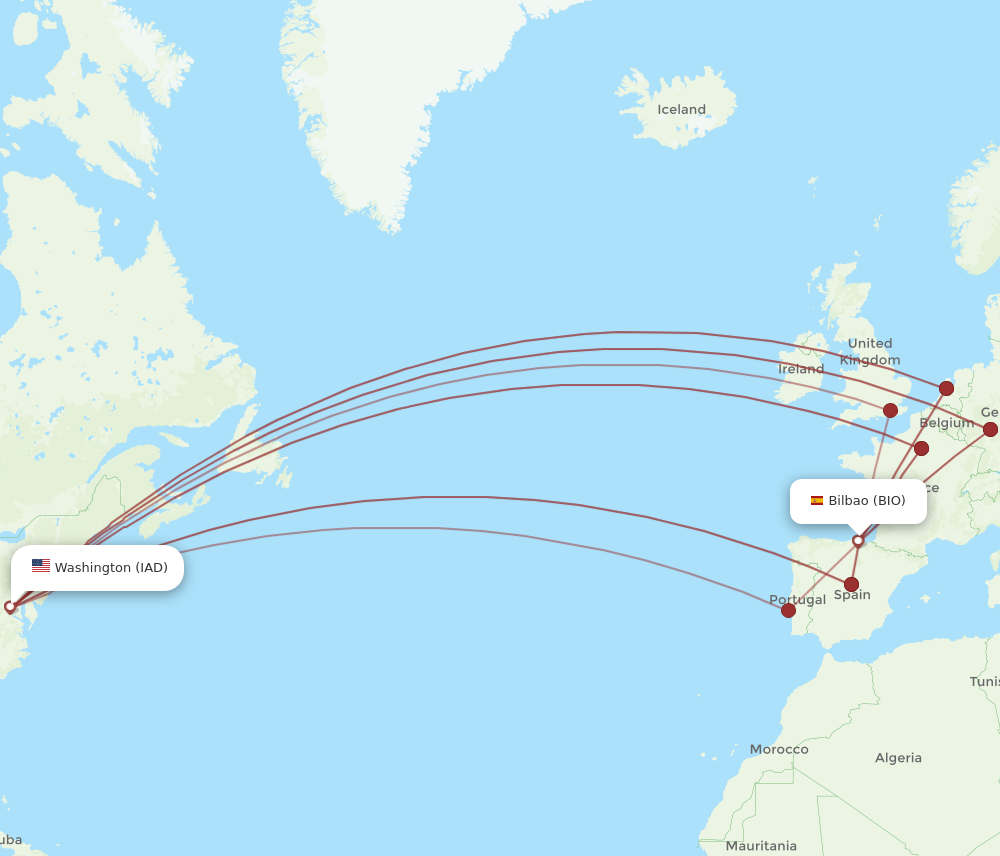 All Flight Routes From Bilbao To Dulles BIO To IAD Flight Routes