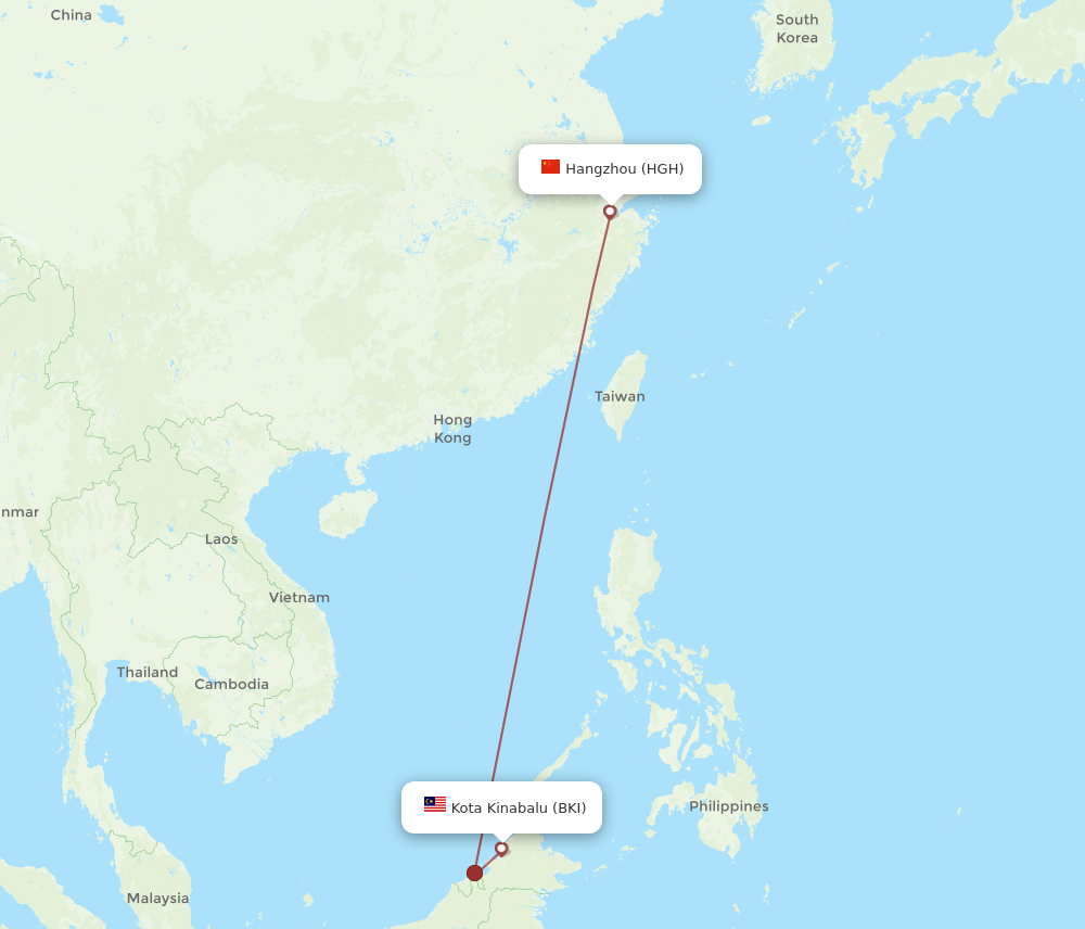 All Flight Routes From Hangzhou To Kota Kinabalu HGH To BKI Flight