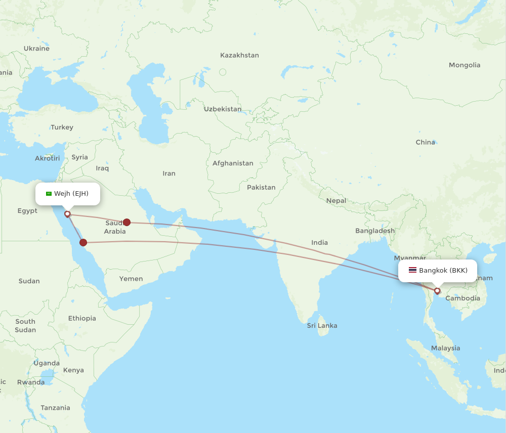 Flights From Wedjh To Bangkok Ejh To Bkk Flight Routes