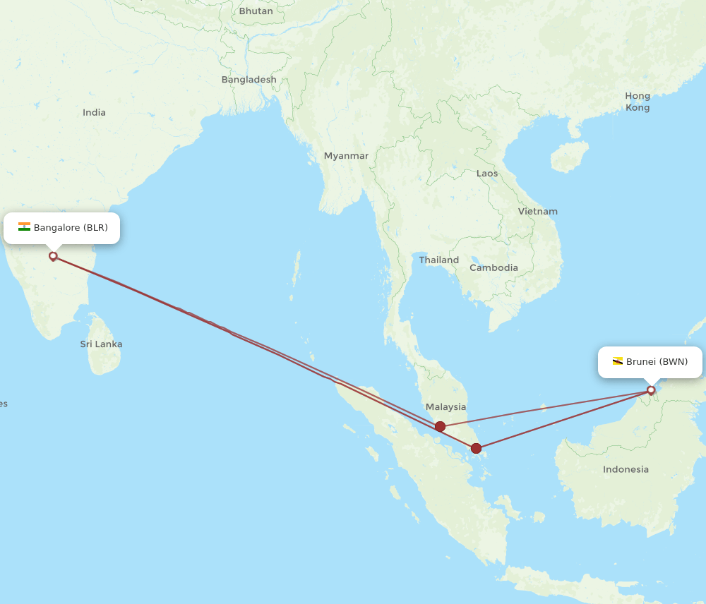 All Flight Routes From Bengaluru To Bandar Seri Begawan Blr To Bwn