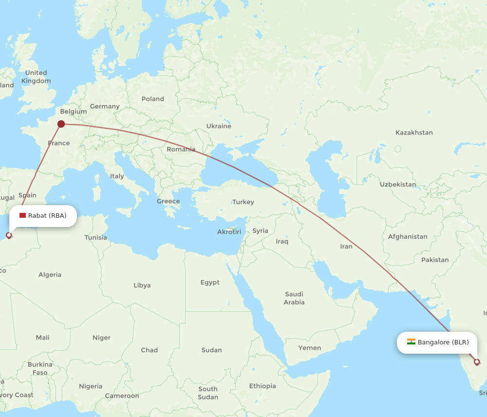 All Flight Routes From Bengaluru To Rabat Blr To Rba Flight Routes