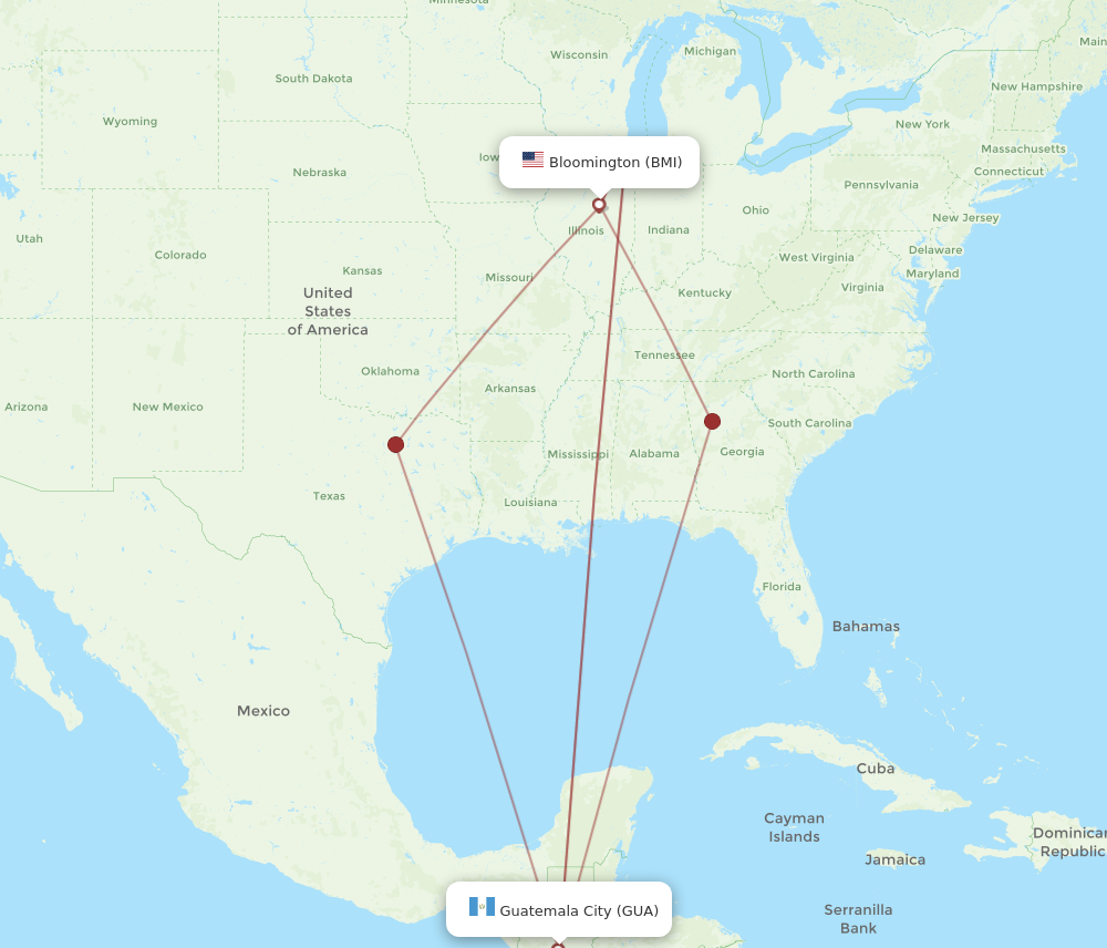 All Flight Routes From Bloomington To Guatemala City Bmi To Gua