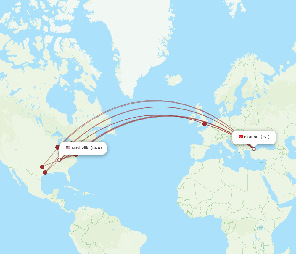 Flights From Nashville To Istanbul BNA To IST Flight Routes