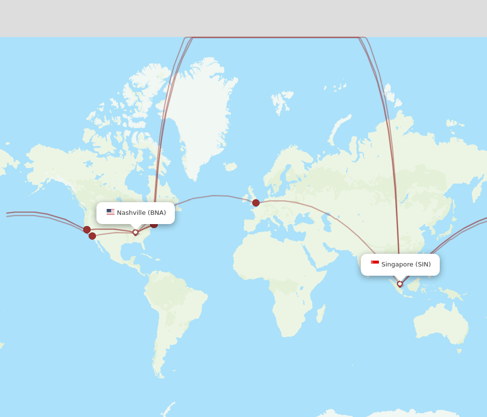 All Flight Routes From Nashville To Singapore BNA To SIN Flight Routes