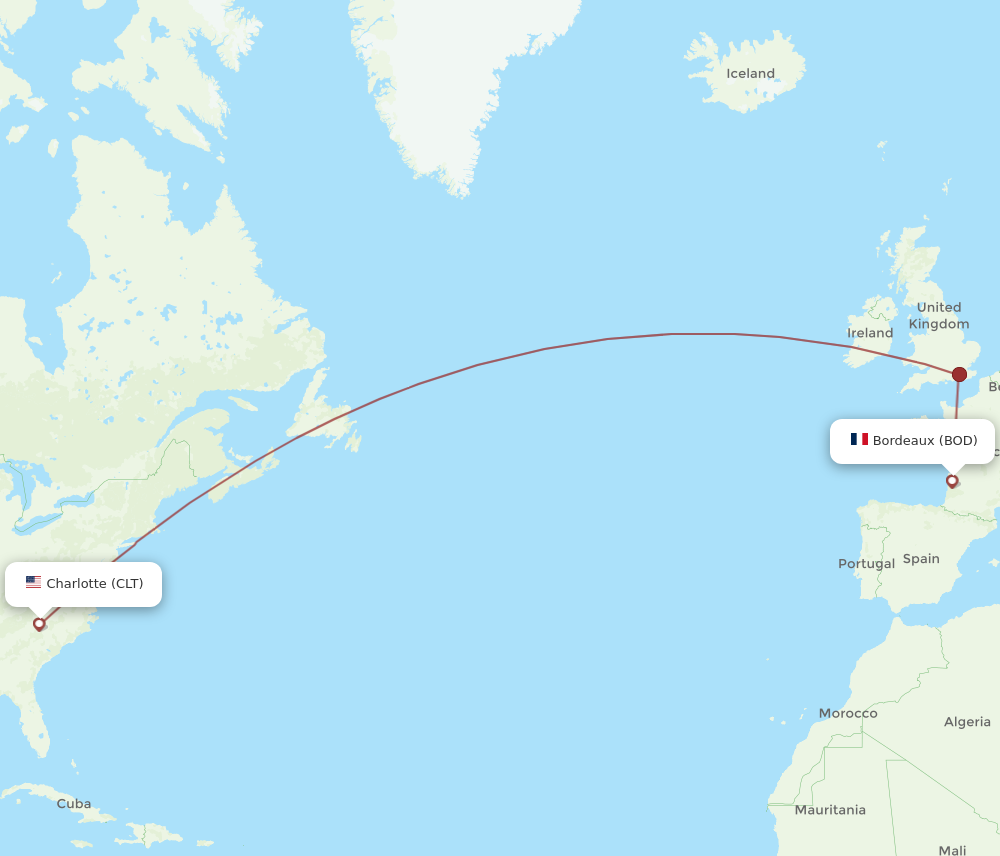 All Flight Routes From Bordeaux To Charlotte BOD To CLT Flight Routes