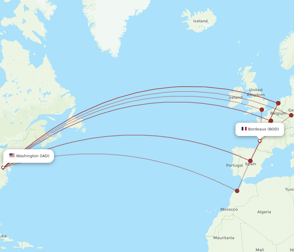 All Flight Routes From Bordeaux To Dulles BOD To IAD Flight Routes