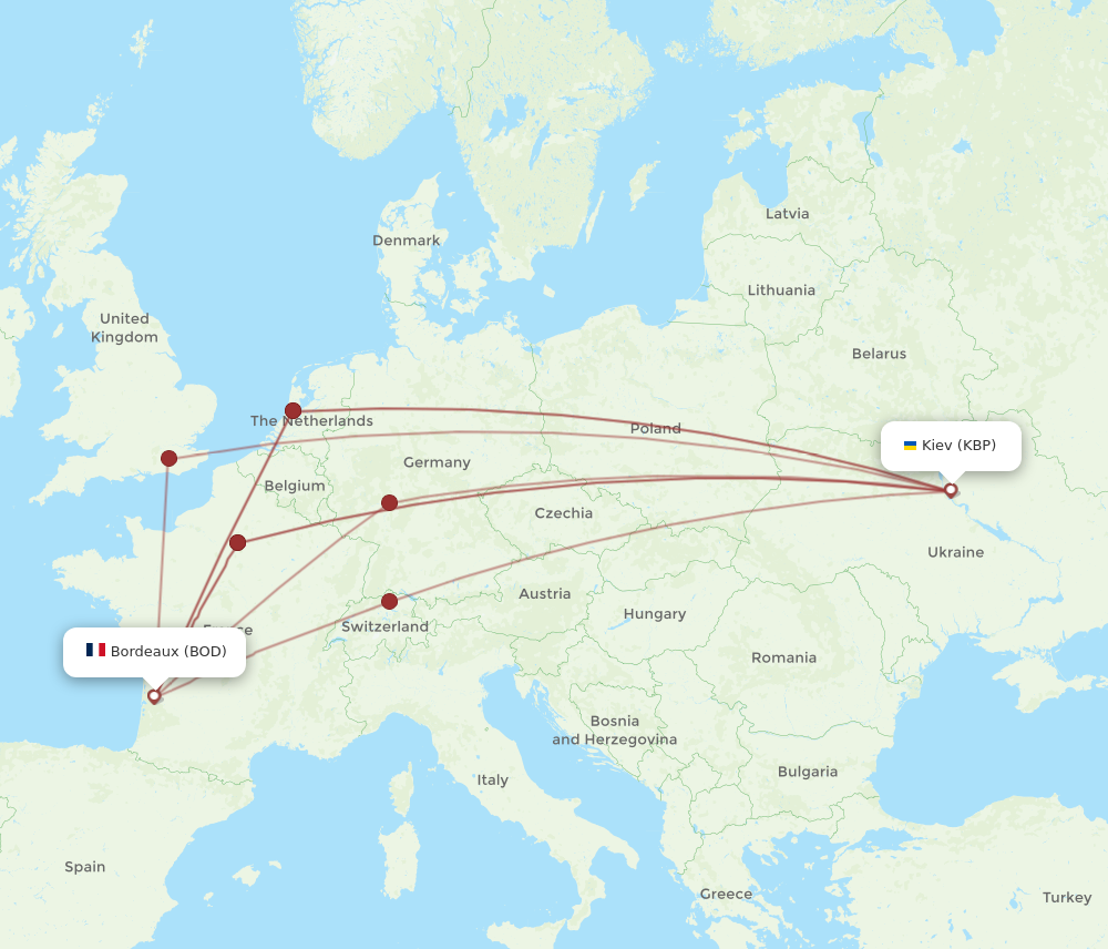 All Flight Routes From Bordeaux To Kiev Kyiv Bod To Kbp Flight Routes