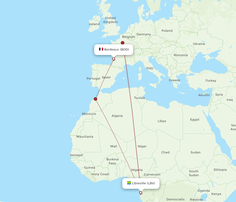 Flights From Bordeaux To Libreville Bod To Lbv Flight Routes