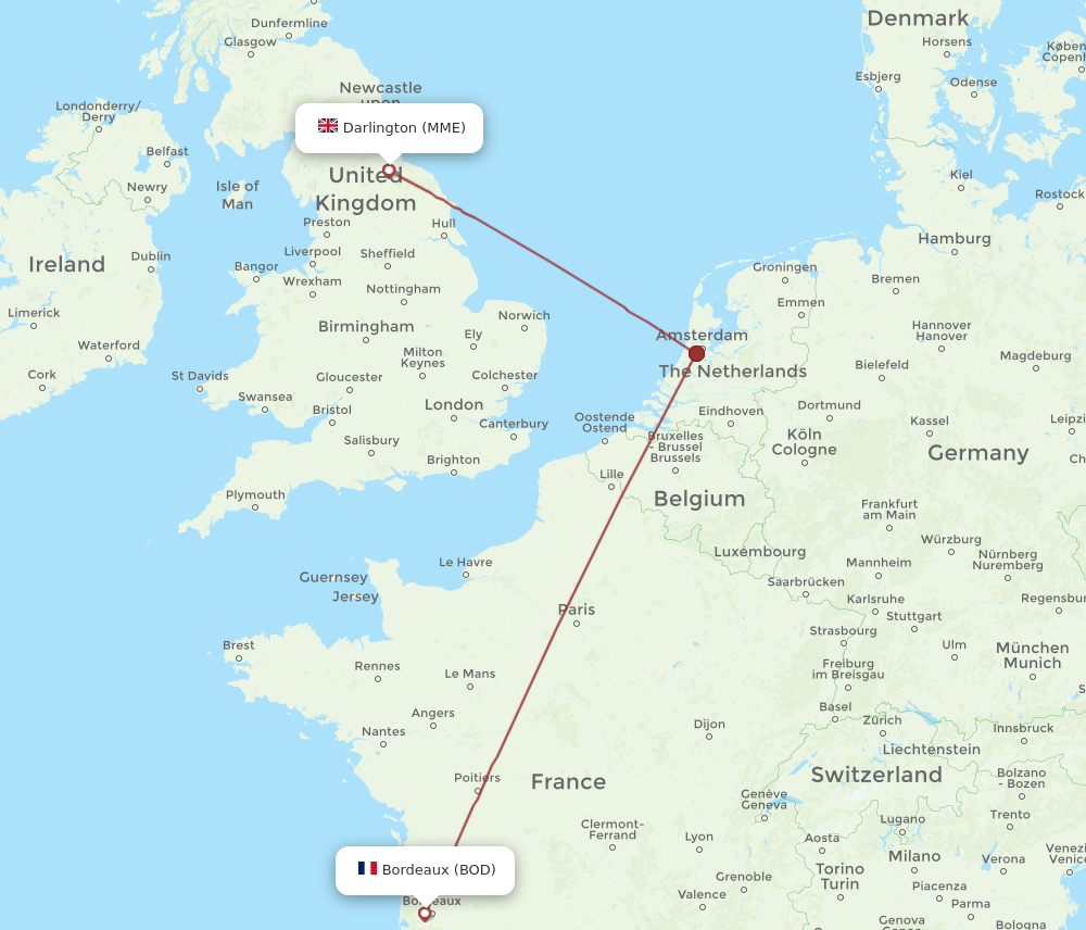 Flights From Bordeaux To Durham Tees Valley Bod To Mme Flight Routes