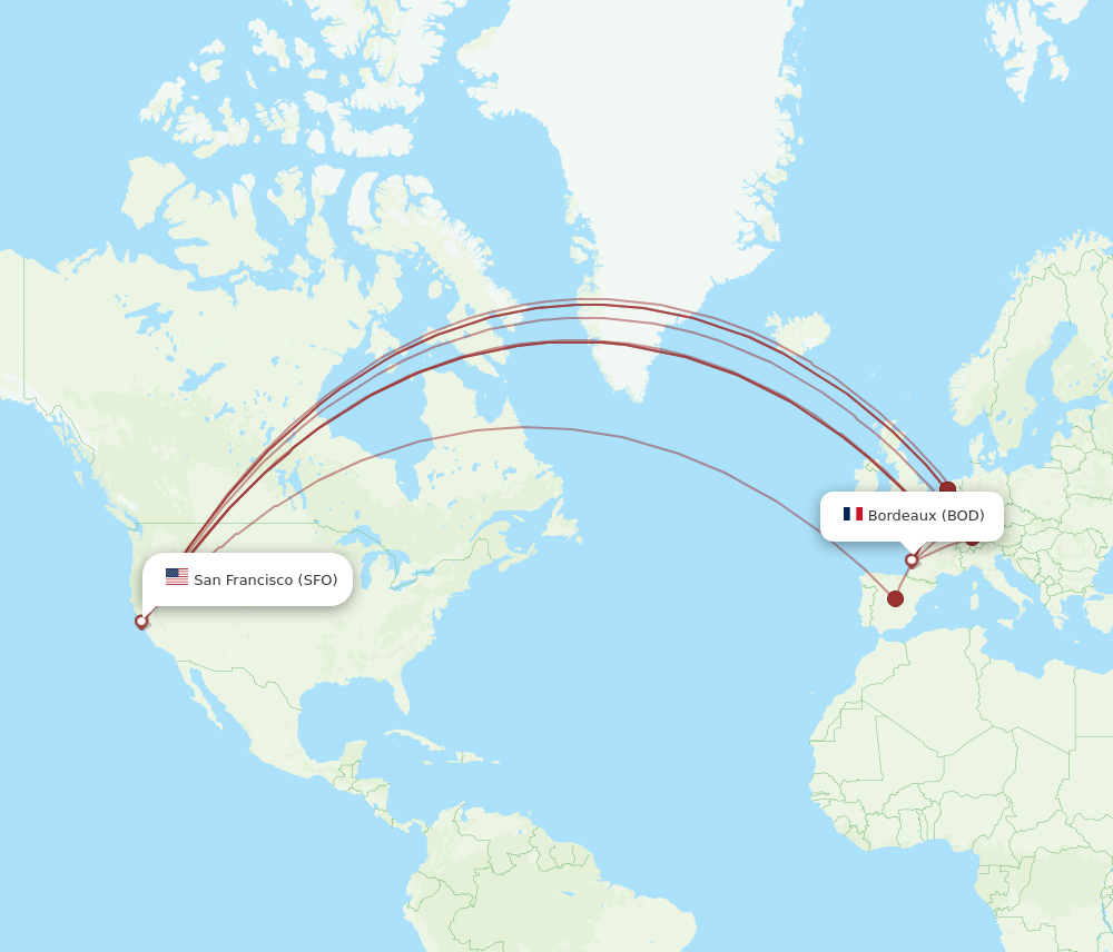 All Flight Routes From Bordeaux To San Francisco Bod To Sfo Flight