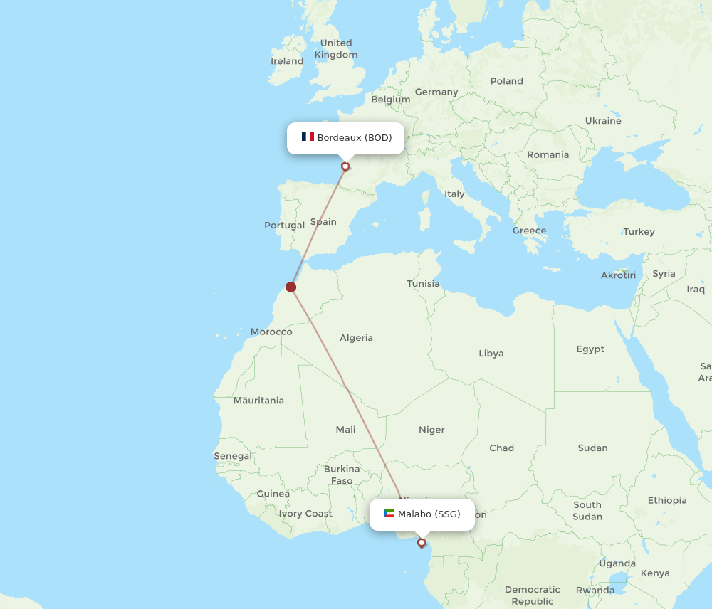 Flights From Bordeaux To Malabo BOD To SSG Flight Routes