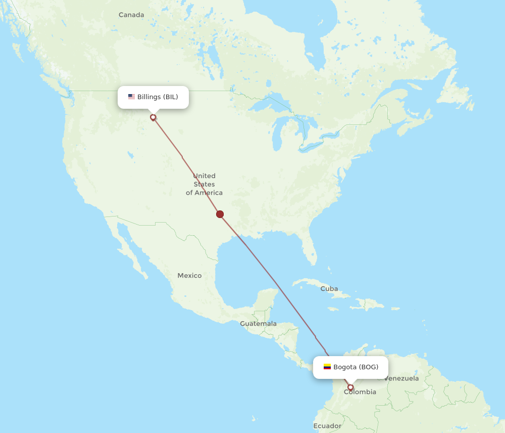 All Flight Routes From Bogota To Billings BOG To BIL Flight Routes